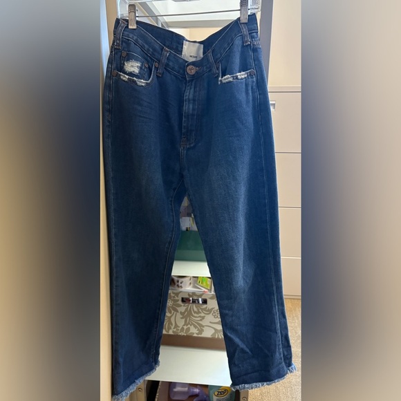 One Teaspoon Classic Blue fringed hem relaxed fit 100% Cotton denim jean size 24 - Picture 2 of 11